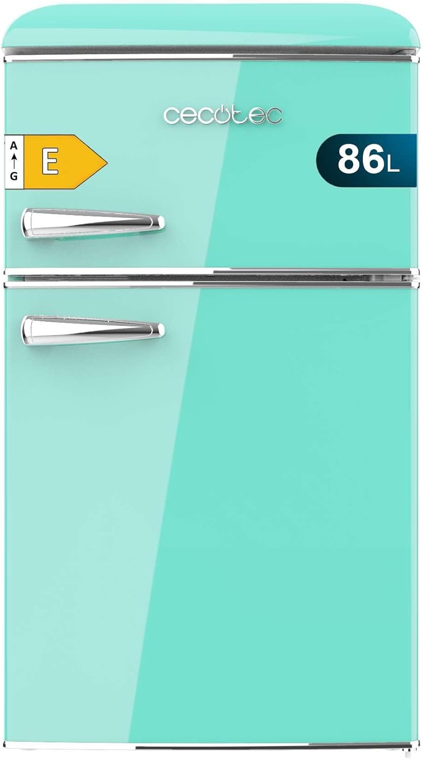 Cecotec Kleiner Kühlschrank, Retro 86 l Bolero CoolMarket 2D Origin 86 Green E. 89,3 cm Höhe und 48,7 cm Breite, Grün, 2-türiger Kühlschrank, Eisfach