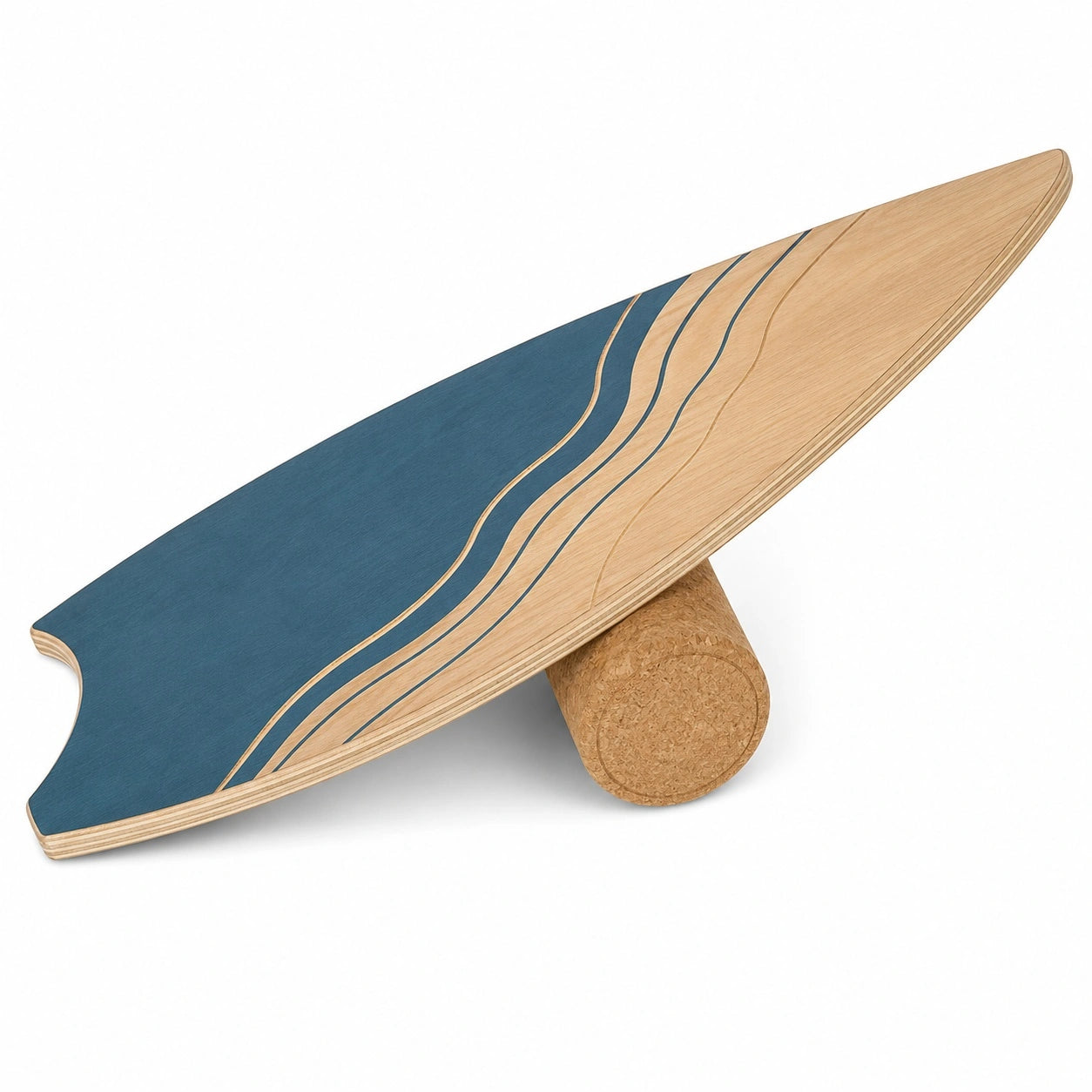 Balancebrett Holz mit Korkrolle Blau 75x30 cm