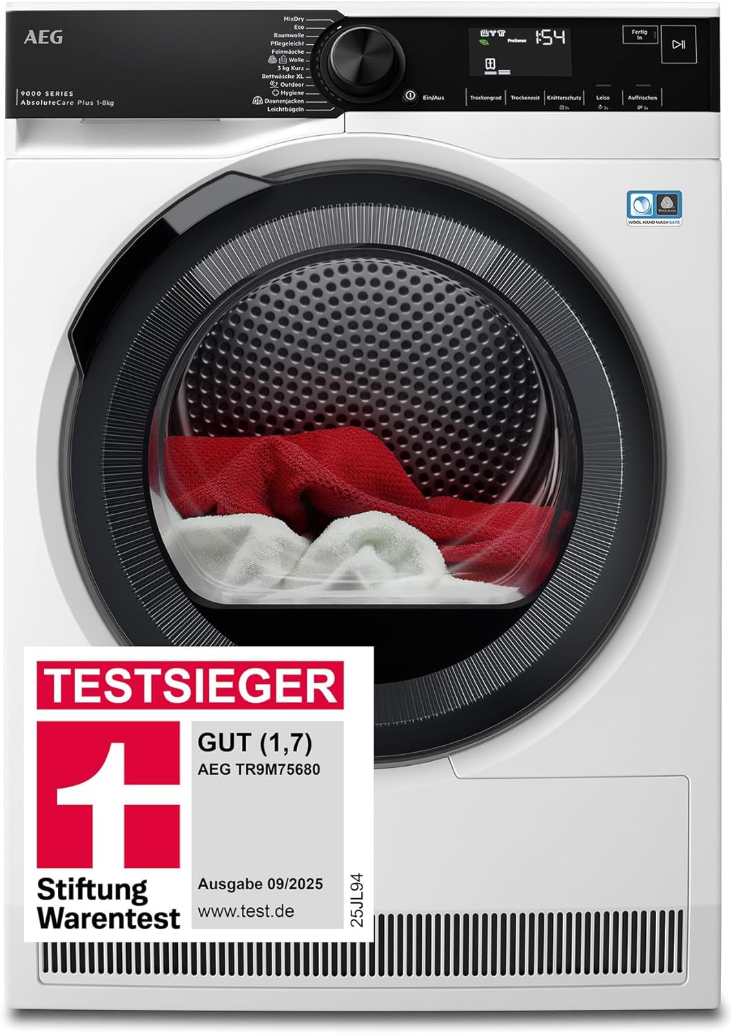 AEG Wärmepumpentrockner 8 kg, TR9M75680, Testsieger der Stiftung Warentest 2025, Serie 9000: AbsoluteCarePlus Daunentrocknung
