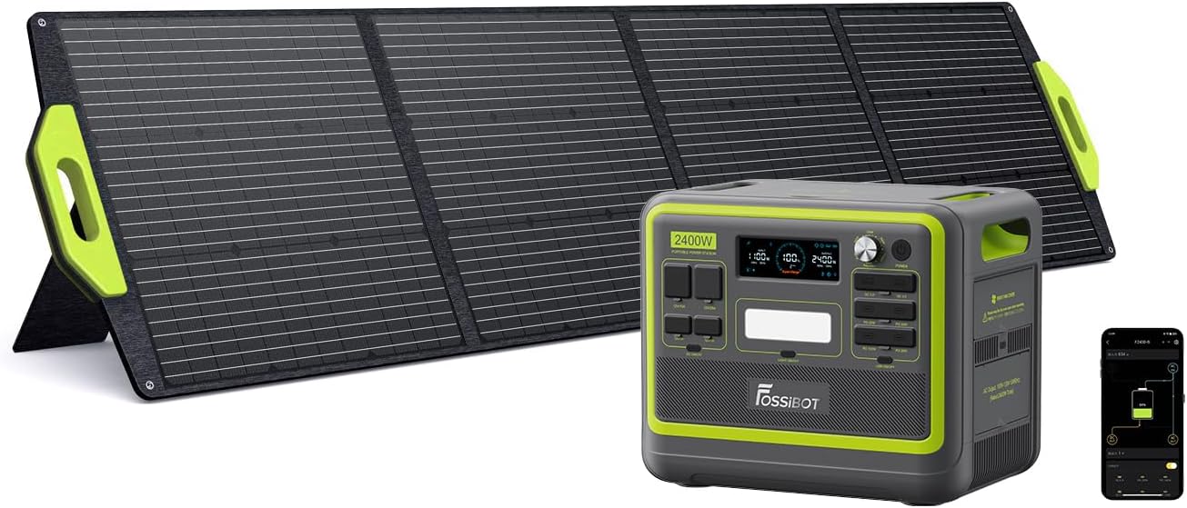 FOSSiBOT F2400 Powerstation mit 200 W Solarpanel, Solargenerator 2048 Wh LiFePO4 Batterie 230 V 2400 W 3AC Ausgängen, 4800 W Peak