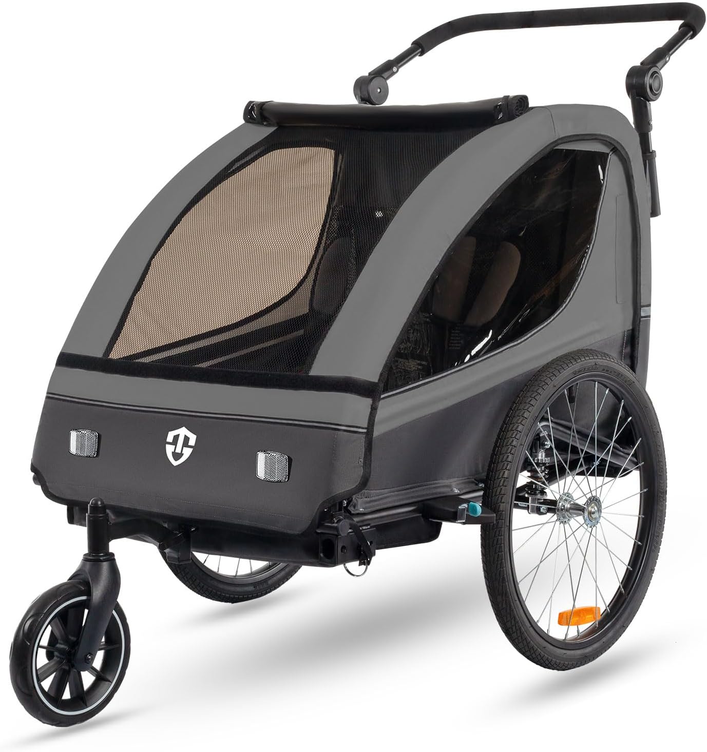 Tiggo VS Kinderanhänger 360° Drehbar mit Federung 2in1 Fahrradanhänger mit Buggy Set Jogger 5-Punkt Gurt Fahrrad Anhänger für 1 bis 2 Kinder max.