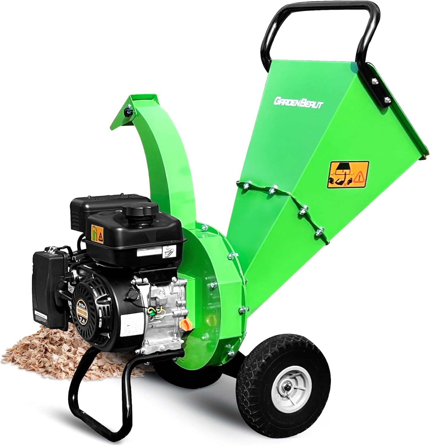 GARDENBEAUT S3 Benzin Häcksler, max. 76 mm Aststärke, Holz Häcksler Gartenhäcksler, Takt Benzinmotor, Grün/Schwarz