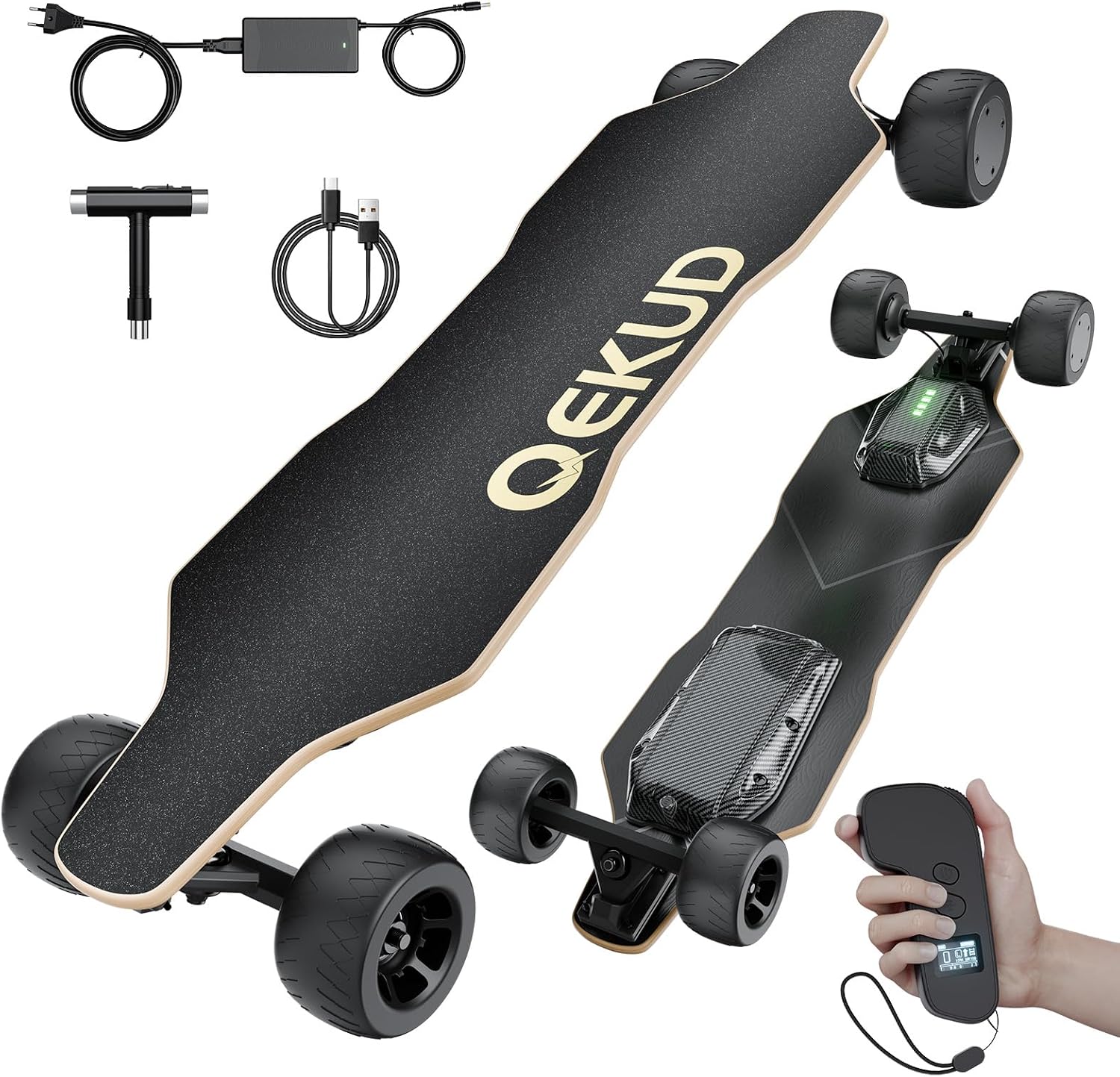 Qekud Elektro-Skateboard Fernbedienung Skateboards, bis 45 km/h und 35 km Reichweite, 4 Fahrstufen, 1.100 W, für Erwachsene und Jugendliche