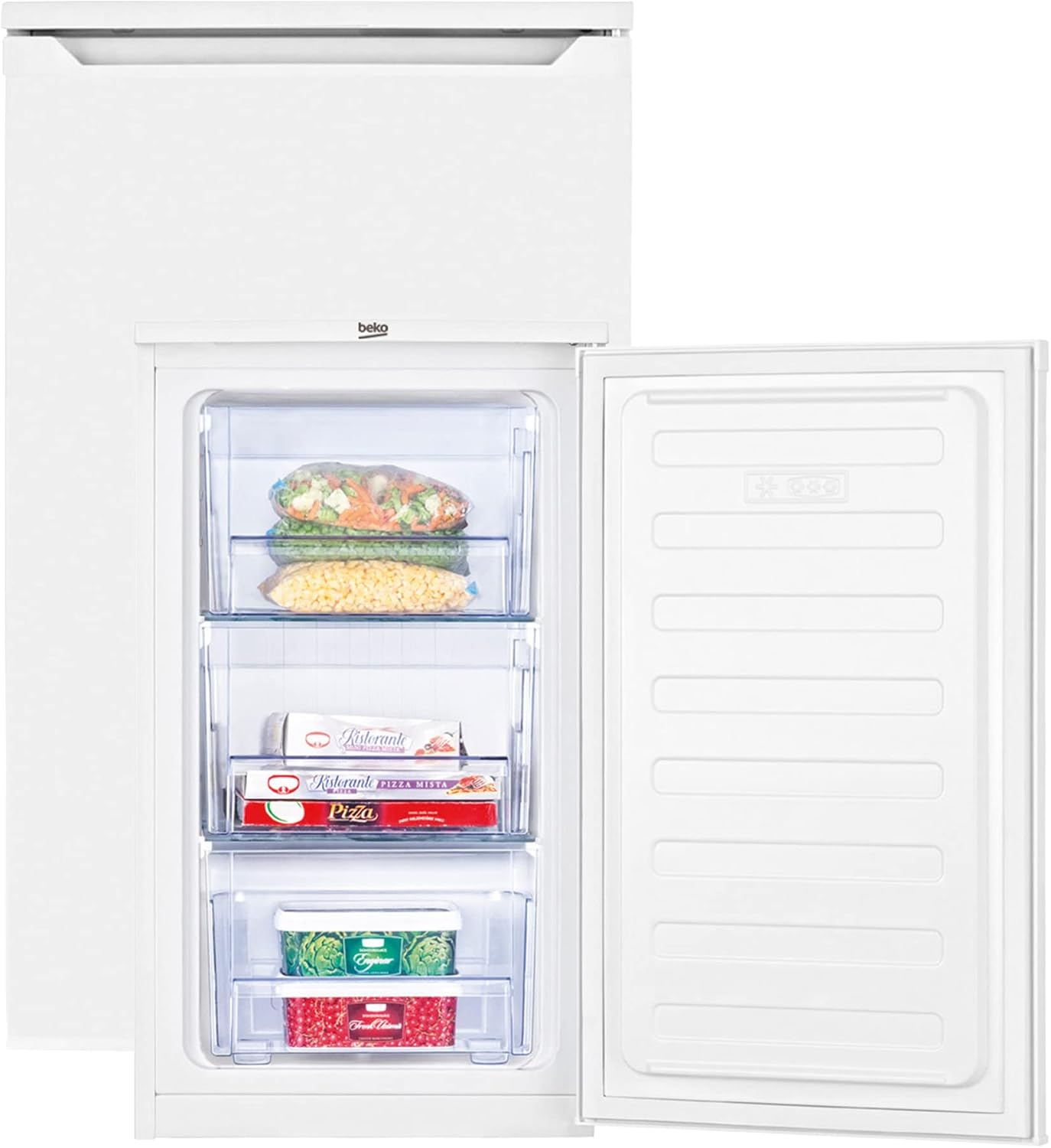 Beko FS166020 Gefrierschrank, 65 l Nettovolumen, 3 kg/24h Gefrierkapazität, Freistehend, Unterbaufähig, 3 Schubladen, MinFrost, Weiß