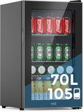 WIE Mini Kühlschrank Getränkekühlschrank 70 Liter mit Doppelte Glastür mit Verstellbaren Ablagen Indoor Outdoor Klein Bierkühlschrank Leise 105 Dosen