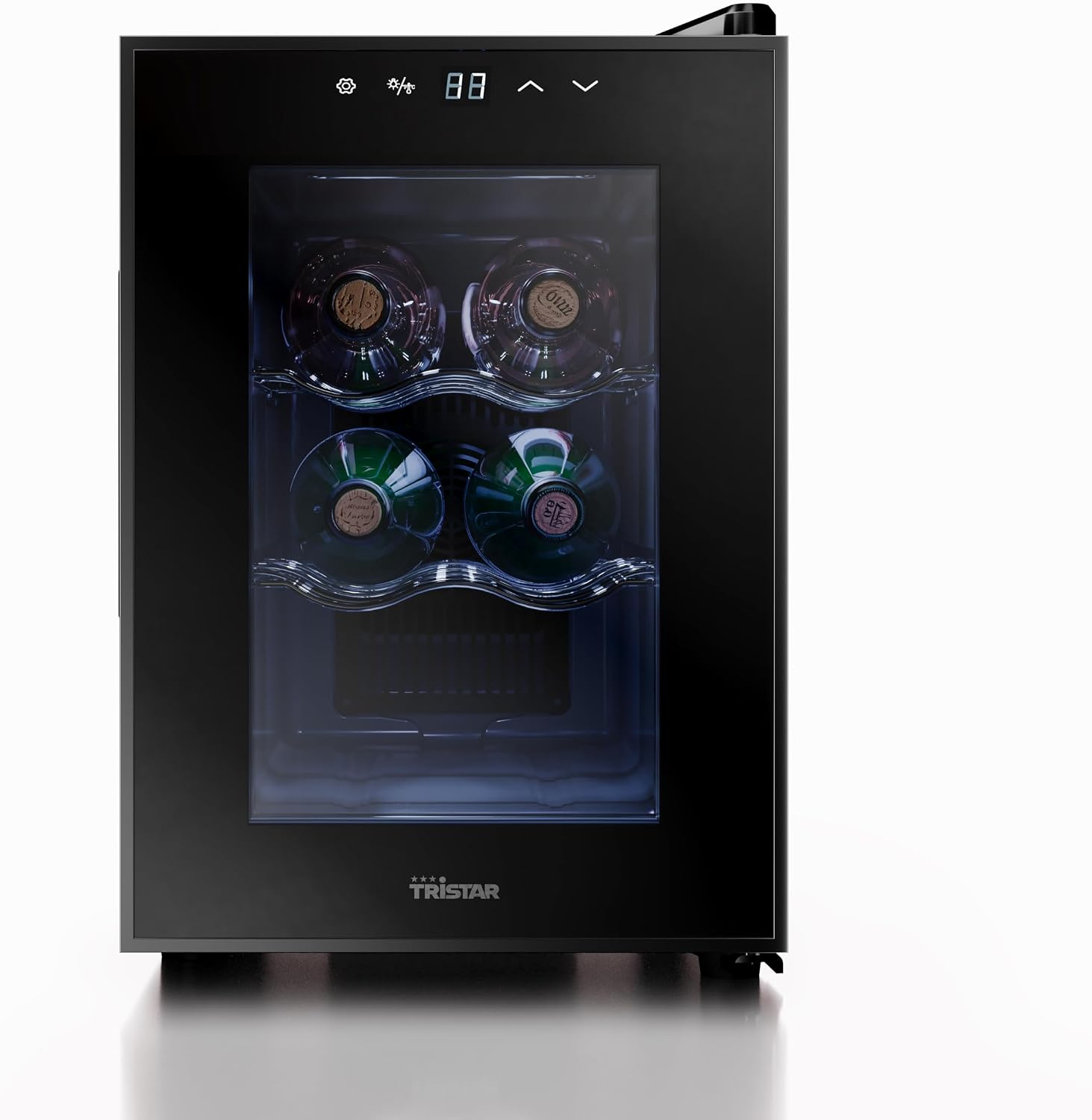 Tristar Grande Saignée Weinkühlschrank, 17 l, WR-7506, Für bis zu 6 Flaschen, Thermoelektrisch, Glastür, Touch-LED-Display, Innenbeleuchtung