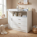 Ecomi Wickelkommode Wickeltisch Baby Kommode aus Holz mit Wickelaufsatz, 100 cm Höhe in Weiß, Wickeltisch 113 × 100 cm Griffe verchromt, 3 Schubladen