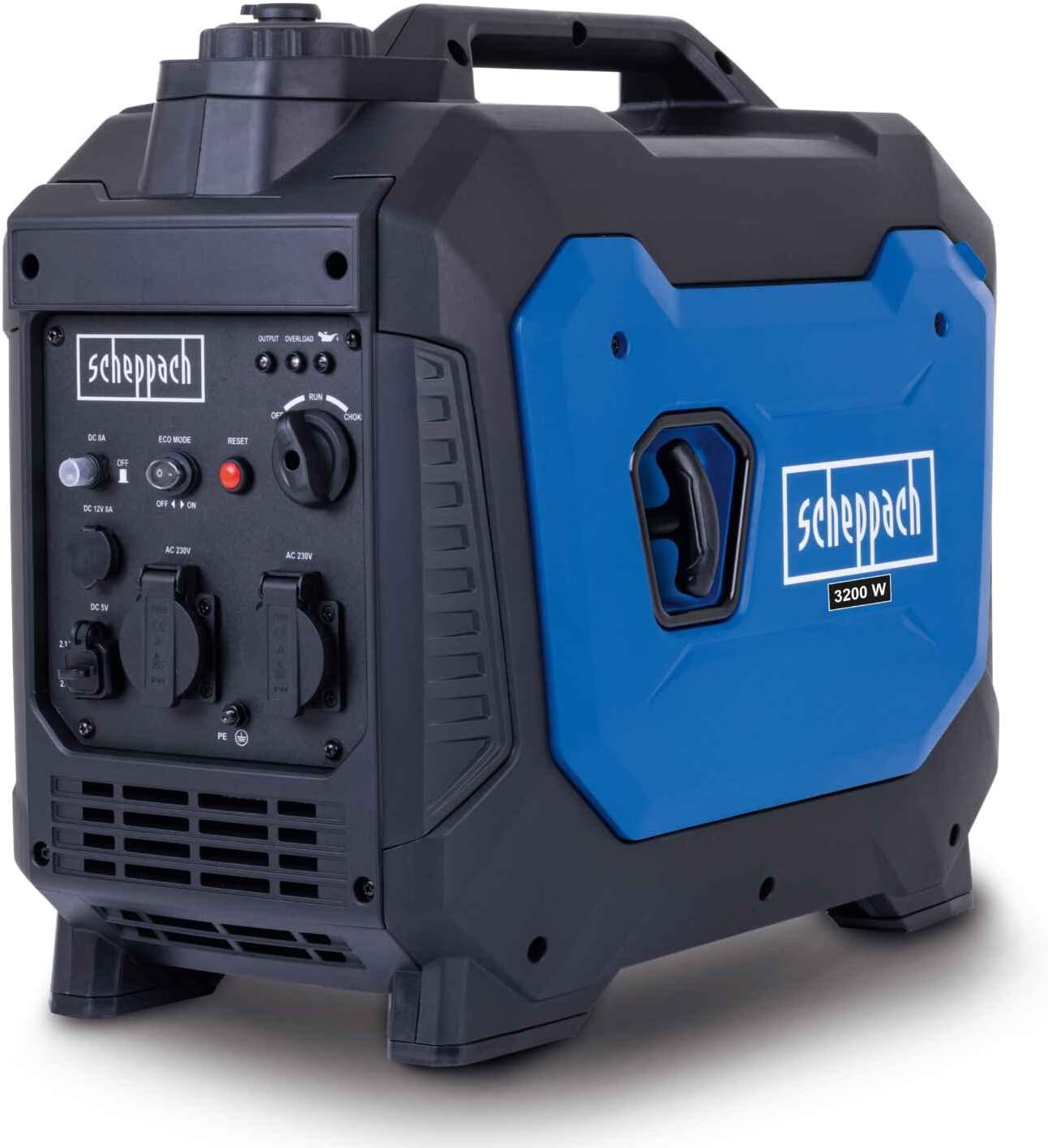 Scheppach Inverter Benzin Stromerzeuger SG3500i Stromgenerator Notstromaggregat, 3500 W, Steckdosen 2 × 230 V / 2xUSB Typ A / 1 × 12 V DC