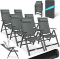 KESSER Gartenstuhl Hochlehner mit Armlehnen 6er Set Aluminium Klappstuhl mit Kopfkissen & Abdeckung Campingstuhl 7-Fach Verstellbar Rückenlehne