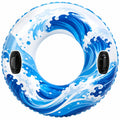 Aufblasbarer Schwimmring mit Griffen und Wellenmuster - Blau/Weiß