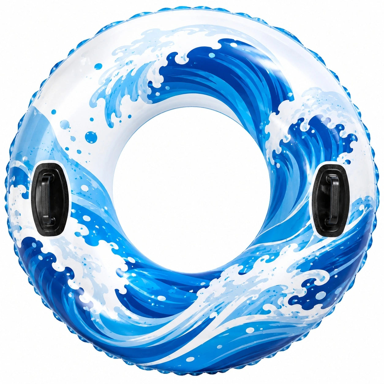 Aufblasbarer Schwimmring mit Griffen und Wellenmuster - Blau/Weiß