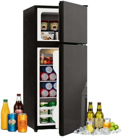Merax 92 l Mini Kühlschrank mit Gefrierfach, 28 l, Freistehend, Glastür, LED-Beleuchtung, Geräuscharm, Temperaturregelung, Büro und Wohnzimmer