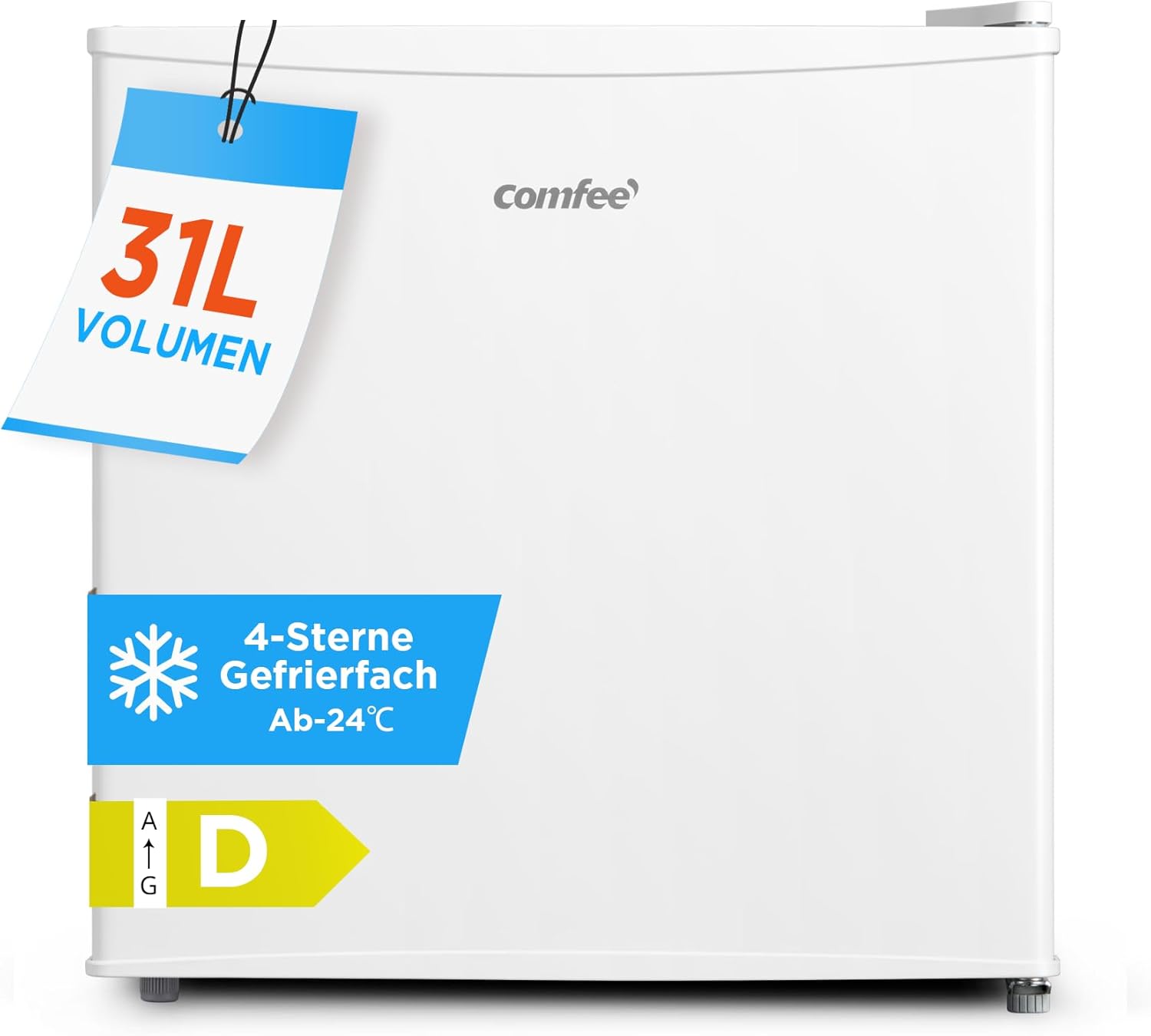 COMFEE RCU40WH3EU, 31 l Mini Gefrierschrank, 24 °C, Leise 39 dB, Mit Inverter-Kompressor, D-Energieeffizienz, Kompakter Tisch Gefrierschrank für Büro