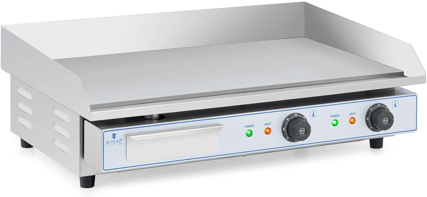 Royal Catering Gastro Grillplatte elektrisch doppelt 2 × 2200 W 50-300 °C 730 × 400 mm Edelstahl/Stahl glatte Grillfläche Griddleplatte Bratplatte