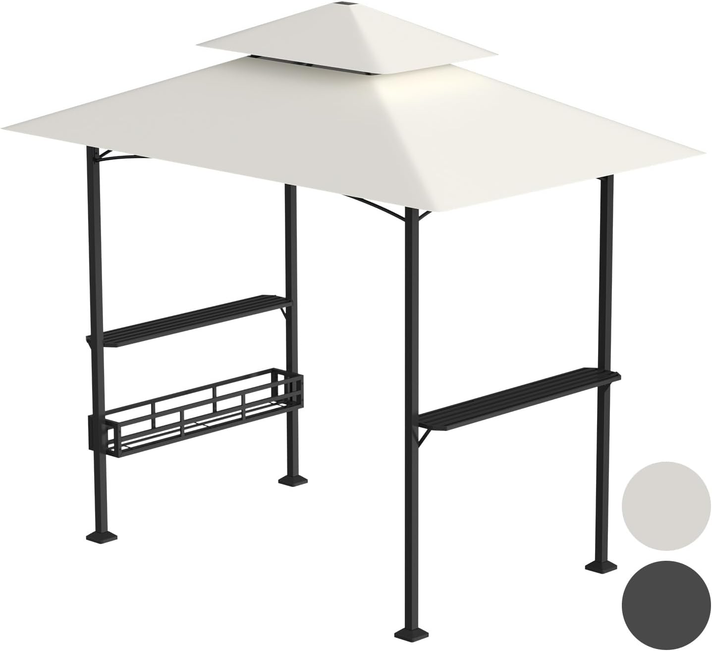 Hebitod Grill Pavillon Wasserdicht, 2 Seitenregalen, 238 × 148 × 250 cm, Gartenlauben für BBQ Party Picknick, Doppelstöckiges Dach, wasserbeständig