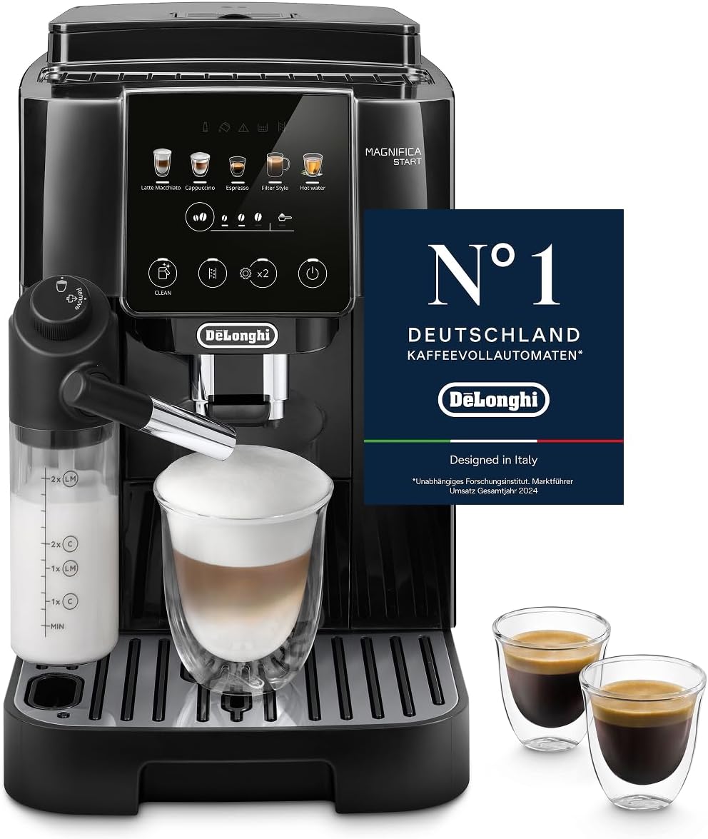 De'Longhi Magnifica Start, ECAM222.91.B, Schwarz, Perfetto Kaffeevollautomat mit LatteCrema-Milchaufschäumer, 5 One-Touch-Getränke, Cappuccino