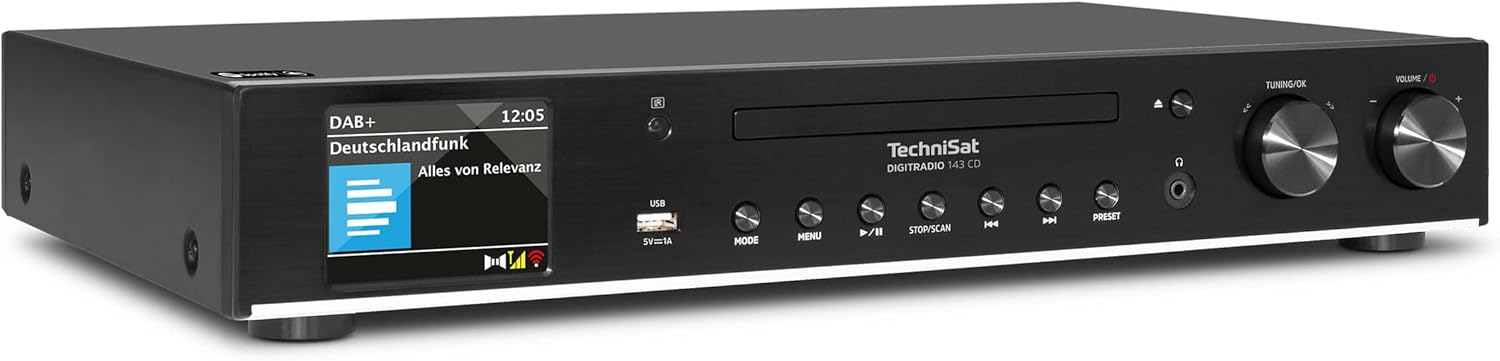 TechniSat DIGITRADIO 143 CD, Breite 43,5 cm, V3, Bluetooth-Audiostreaming, WLAN, Schwarz, Digital HiFi-Tuner, Internetradio, DAB+, UKW, CD-Player