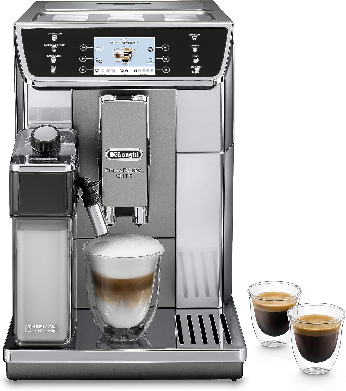 De'Longhi PrimaDonna Elite ECAM 656.55.MS Kaffeevollautomat mit LatteCrema Milchsystem, Silber, Cappuccino & Espresso, Edelstahlfront