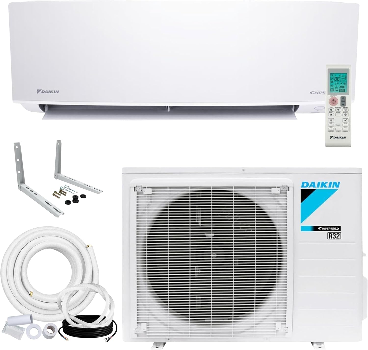 Daikin 12,000 BTU 18 SEER2 Entra R32 Series Ductless Mini Split Heat Pump System w/Maxwell All-Inclusive 15' Installation Kit and Wall Mounting