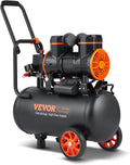 VEVOR Kompressor 24 l Silent Druckluftkompressor, 1450 W, 2800 U/min Ölfreier 70 dB Flüsterkompressor mit 2 Rädern, 6-8Bar, 2PS, 3,5 MPa