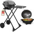 TZS First Austria, Elektrogrill 2 in 1 Tischgrill & Standgrill 2400 W, Elektrischer & klappbarer Grill für Balkon & Terrasse mit Deckel & Rollwagen