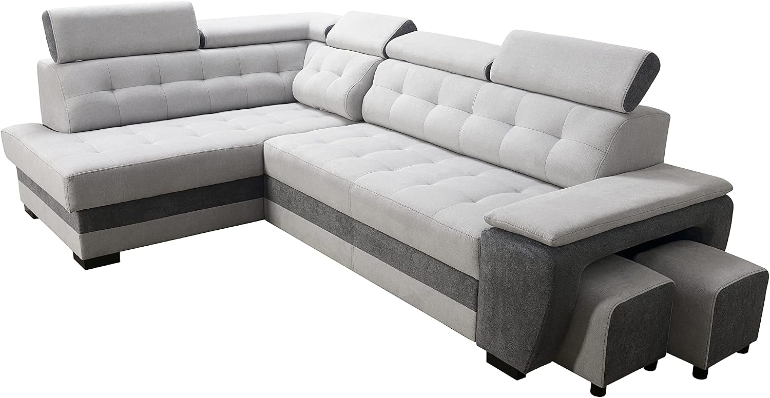 Robin Inspire Sofa Robin Grand linkes L-Eck mit Schlaffunktion , 277 × 180 cm, Liegefläche 200 × 126 cm, Kopfstützen und Relaxfunktion, Bettkasten