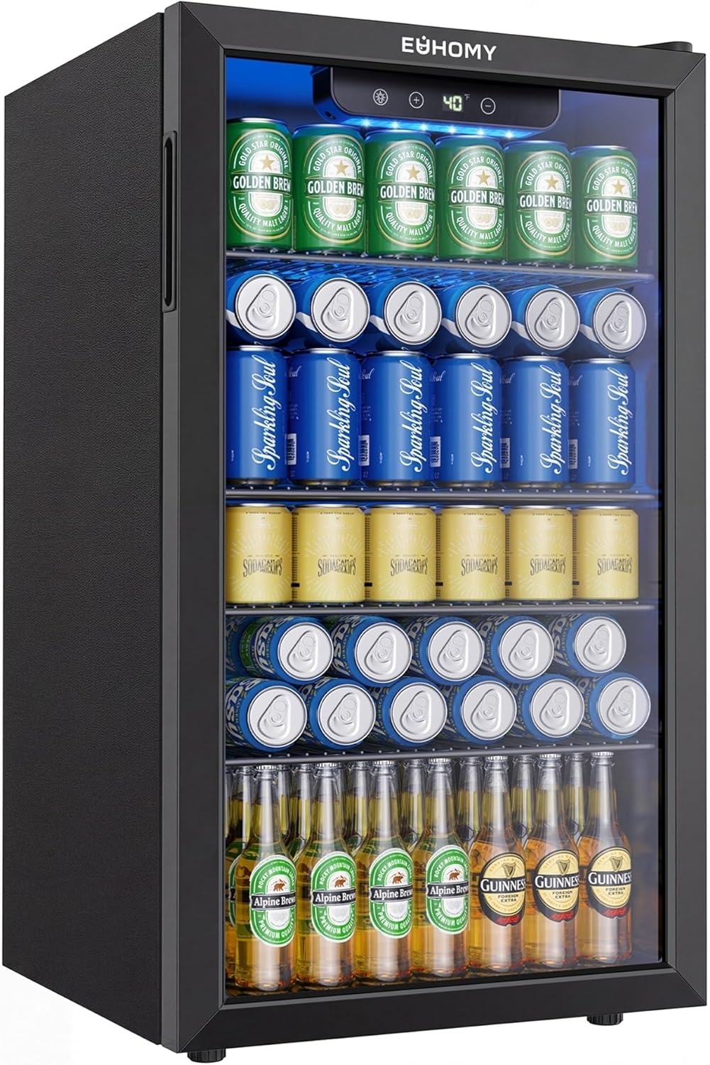 EUHOMY Mini Fridge 130 Can Beverage Refrigerator Cooler Glass Door for Soda Wine Beer, Beverage Cooler for Home, Bar, Black
