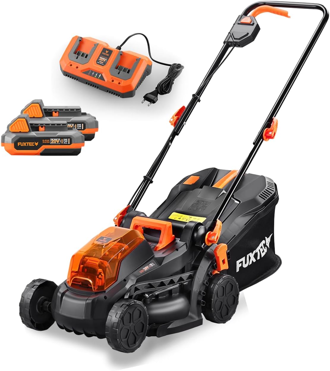 FUXTEC Akku Rasenmäher FX-E1RM20-SET 40 V 2 × 20 V • 33 cm Schnittbreite • 5fach Variable Schnitthöhe 25–65 mm • Ink.l 2 × 2 Ah Akku und