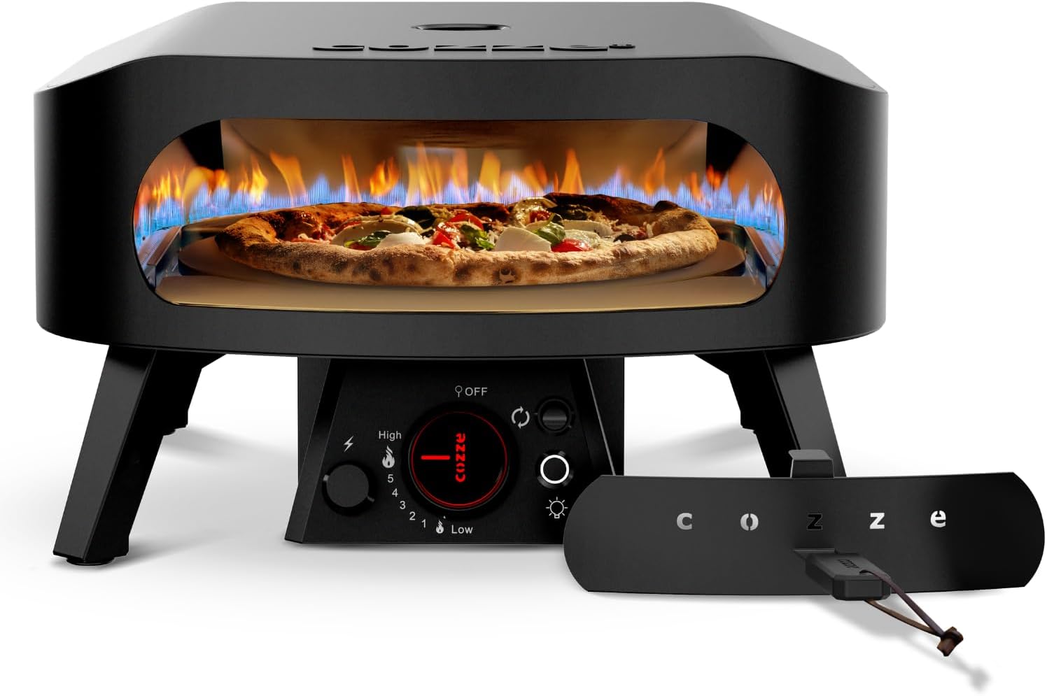 Cozze 13' Pizzaofen Gas Schwarze Edition mit rotierender Pizzastein, Pizza in 2 Minuten, 600°C, 34, 5 cm, Stahl