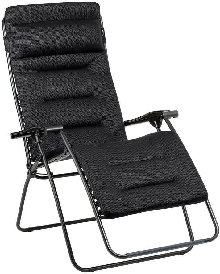LAFUMA MOBILIER, Schwarz Stahl, Gepolsterter Relaxsessel Zero Gravity RSX CLIP XL, Klappbare Liege für Garten und Innenbereich, AirComfort-Gewebe
