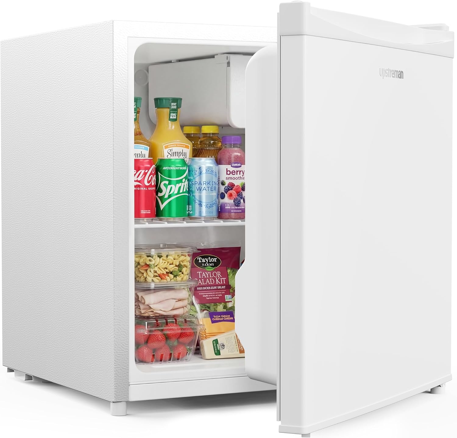 Upstreman Mini Kühlschrank 46 l mit Eisfach, Weiß-FR17, Temperaturregelung, Energiesparend, Kühlschrank Klein für Wohnheim, Büro