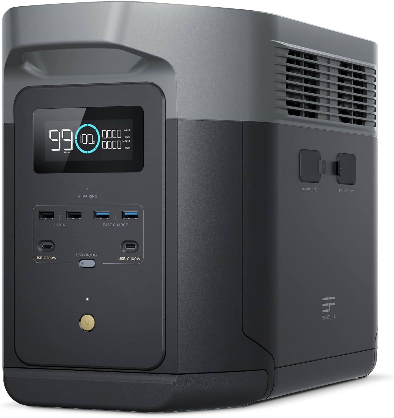 EF ECOFLOW EcoFlow DELTA tragbare Powerstation Stromgenerator, erweiterbar 2-6 kWh, Batterie mit 3000 Zyklen, 80% Ladung 1 Std, bis 3.000 W Ausgang
