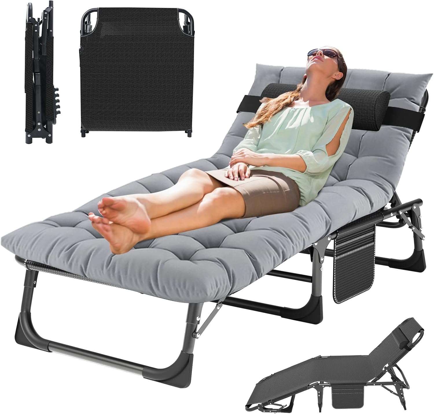 MOPHOTO Klappbarer Loungesessel 5-Position, Tragbarer Outdoor-Chaiselongue zum Sonnenbräunen, Geeignet für Pool, Strand, Terrasse zum Sonnenbaden