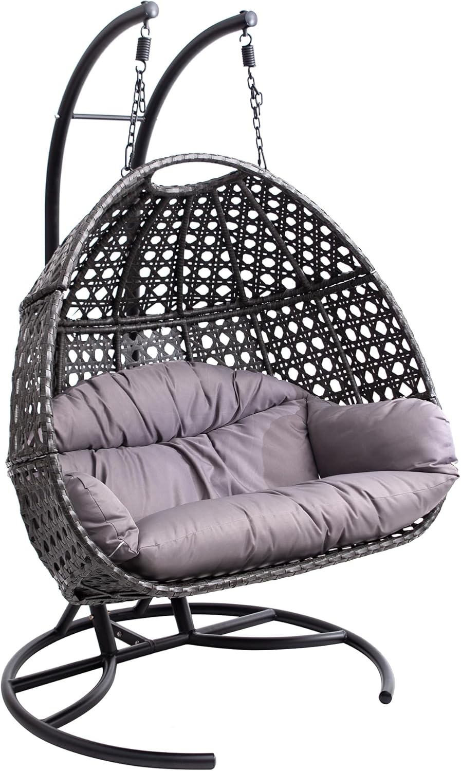 Allpax Doppel-Hängesessel Größe XL, Bis 300 kg, Geeignet für In- und Outdoor, Korb aus Polyrattan mit Gestell und Sitzkissen, Hängekorb, Hängestuhl