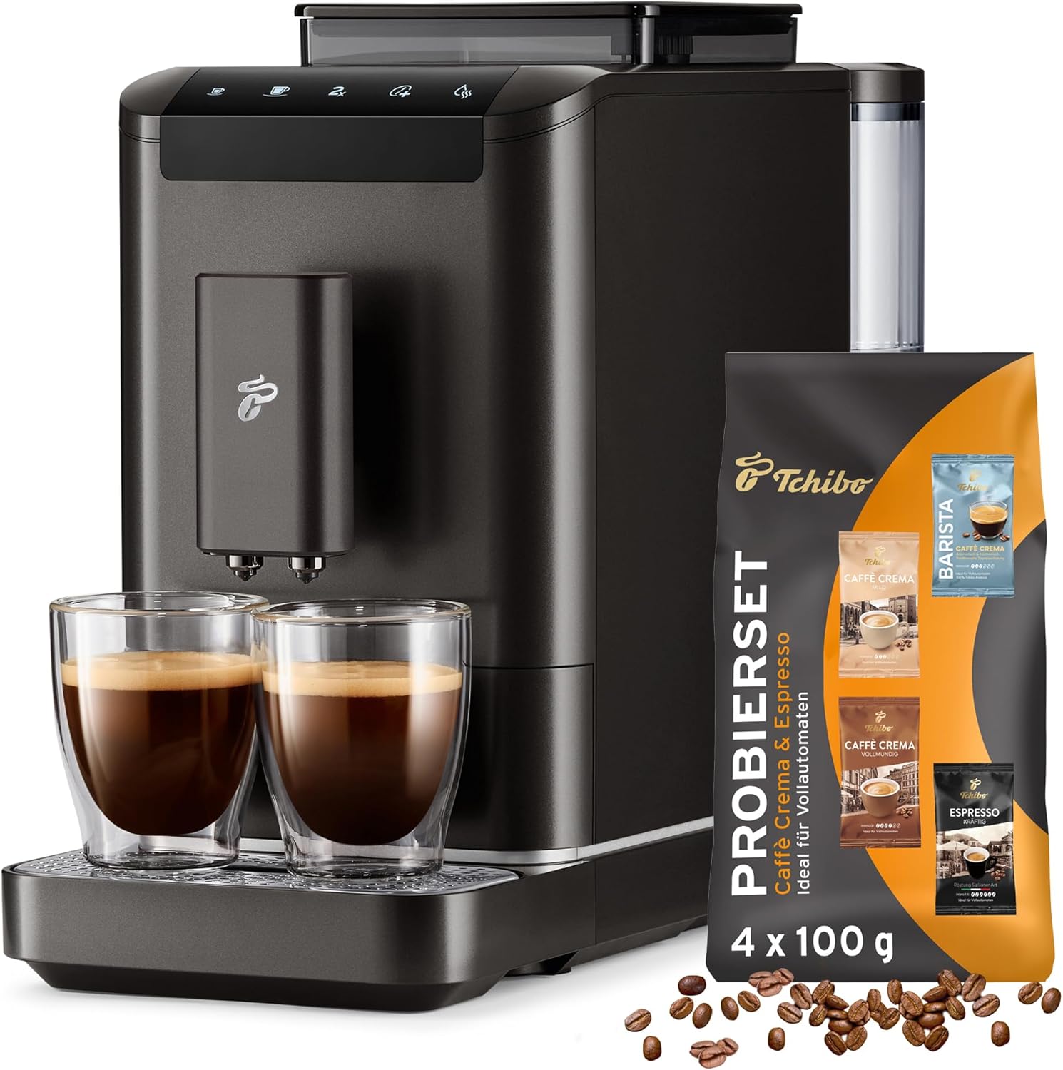 Tchibo Kaffeevollautomat, Esperto2 Caffè, 1, 4 l, Display, für Caffè Crema und Espresso, Granite Schwarz, Kaffeeprobierset GRATIS, verstellbar