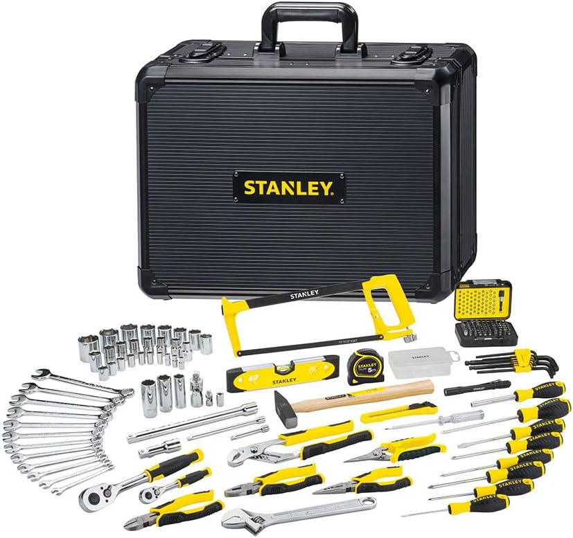 STANLEY 142-teiliges Werkzeug-Set, Inkl. Wasserpumpenzange, STMT98109-1, Schraubenschlüssel, Uvm., Im Wartungskoffer aus Aluminium