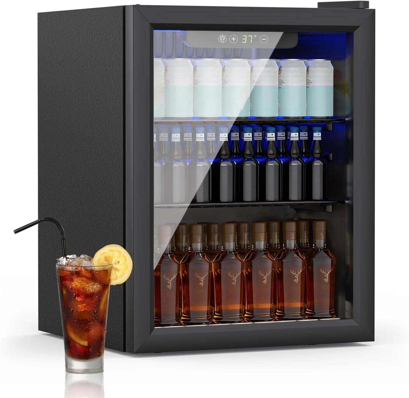 DollarDash Getränkekühlschrank, 70 Dosen/50L Mini-Kühlschrank, für Limonade Bier oder Wein, verstellbar, Schwarz