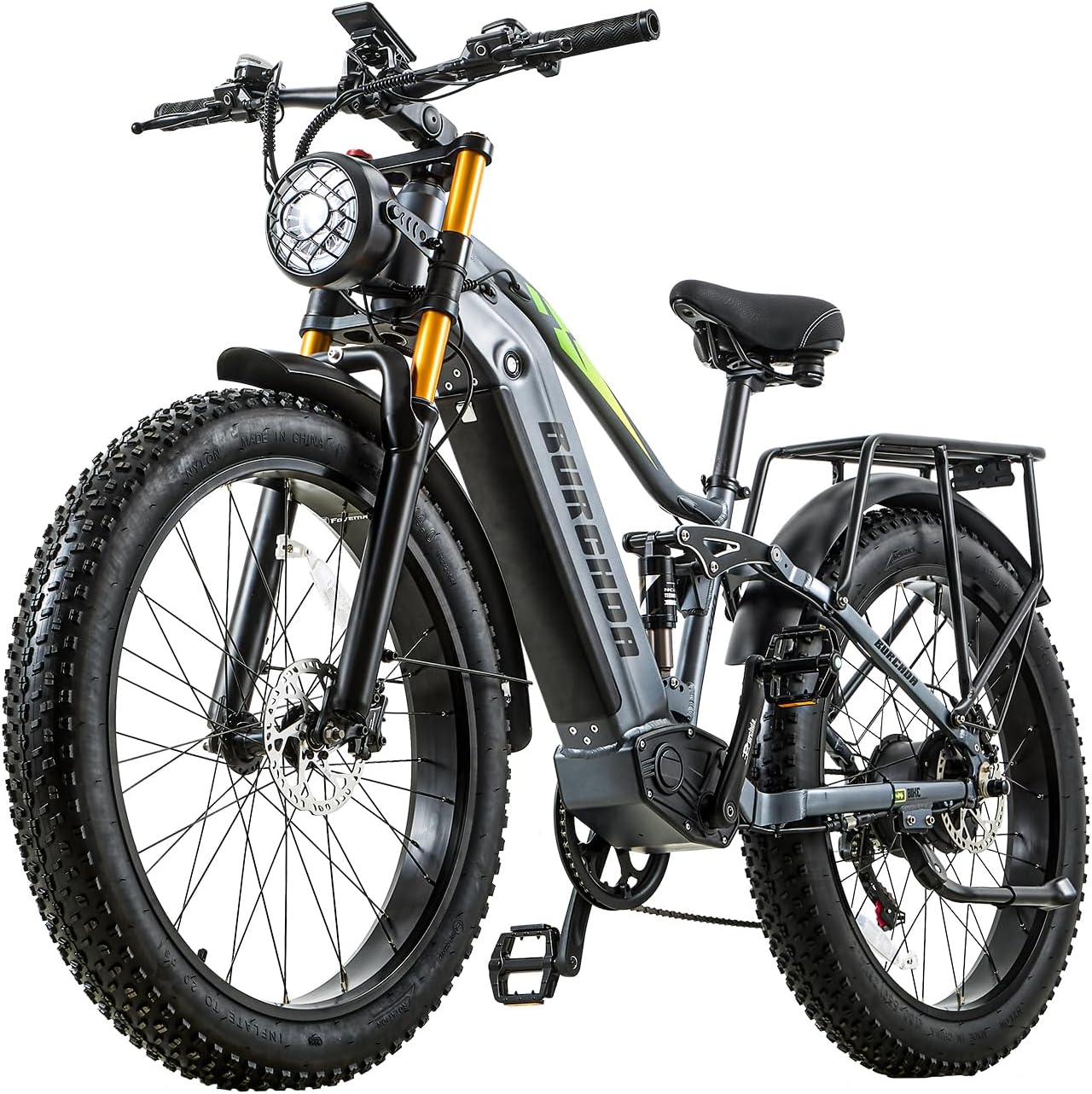 BURCHDA Doppelter Motor 190/95 N. m E Bike elektrofahrräder Herren Fahrrad, Ebike 48 V 20Ah Akku bis 120km, 250 W, RX80, 4 Zoll, Schwarz/Grau/Gold