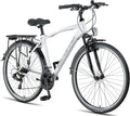 Licorne Bike Trekking Bike in 28' Fahrrad, für Herren Jungen Damen und 21 Gang Schaltung Citybike, Weiß/Schwarz
