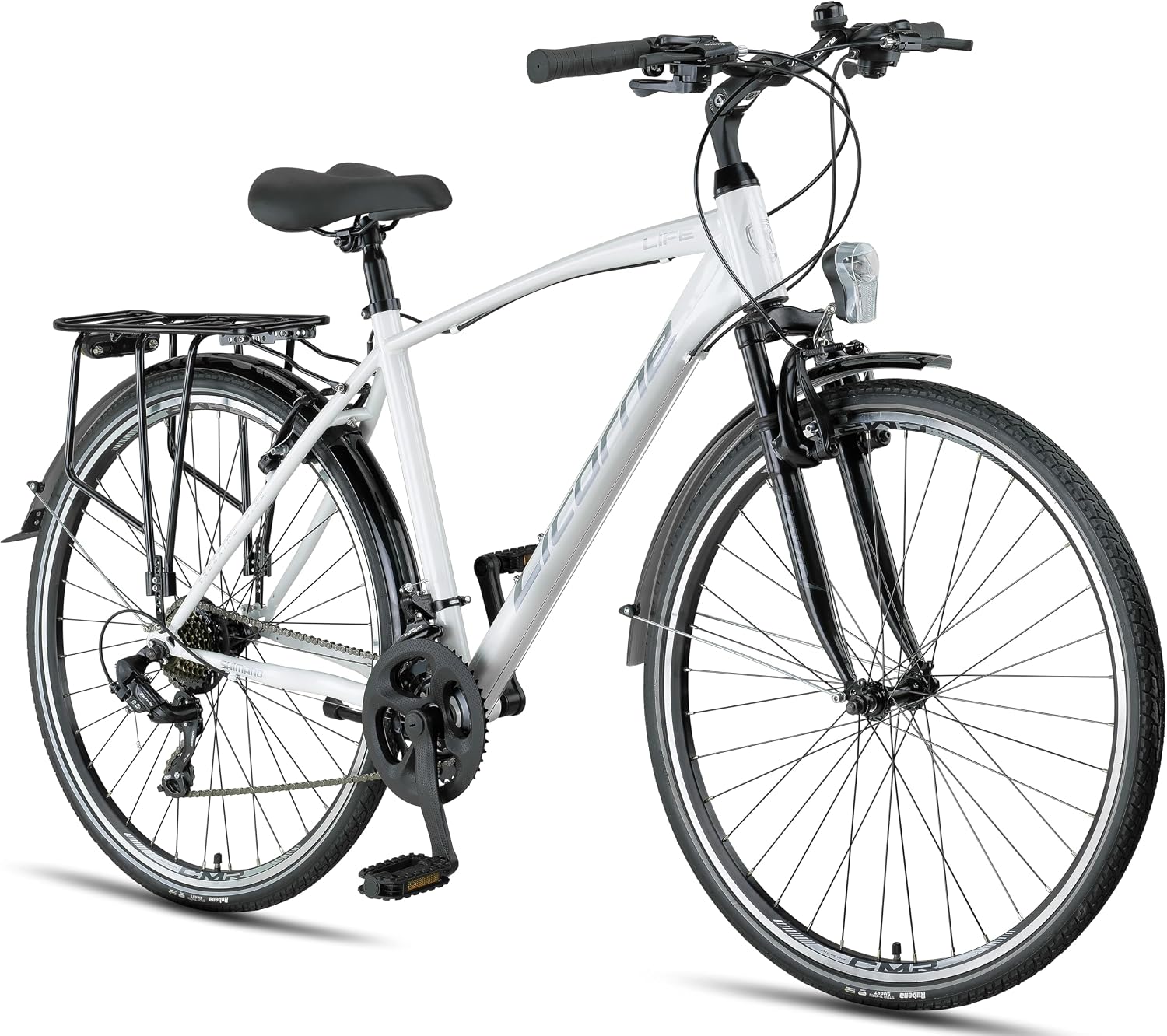 Licorne Bike Trekking Bike in 28' Fahrrad, für Herren Jungen Damen und 21 Gang Schaltung Citybike, Weiß/Schwarz