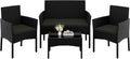 Yaheetech 4-er Gartenmöbel Set Balkonmöbel Set aus Polyrattan Terassenmöbel Außen mit 2er Sofa, Schwarz & Grau, 2 Stühle
