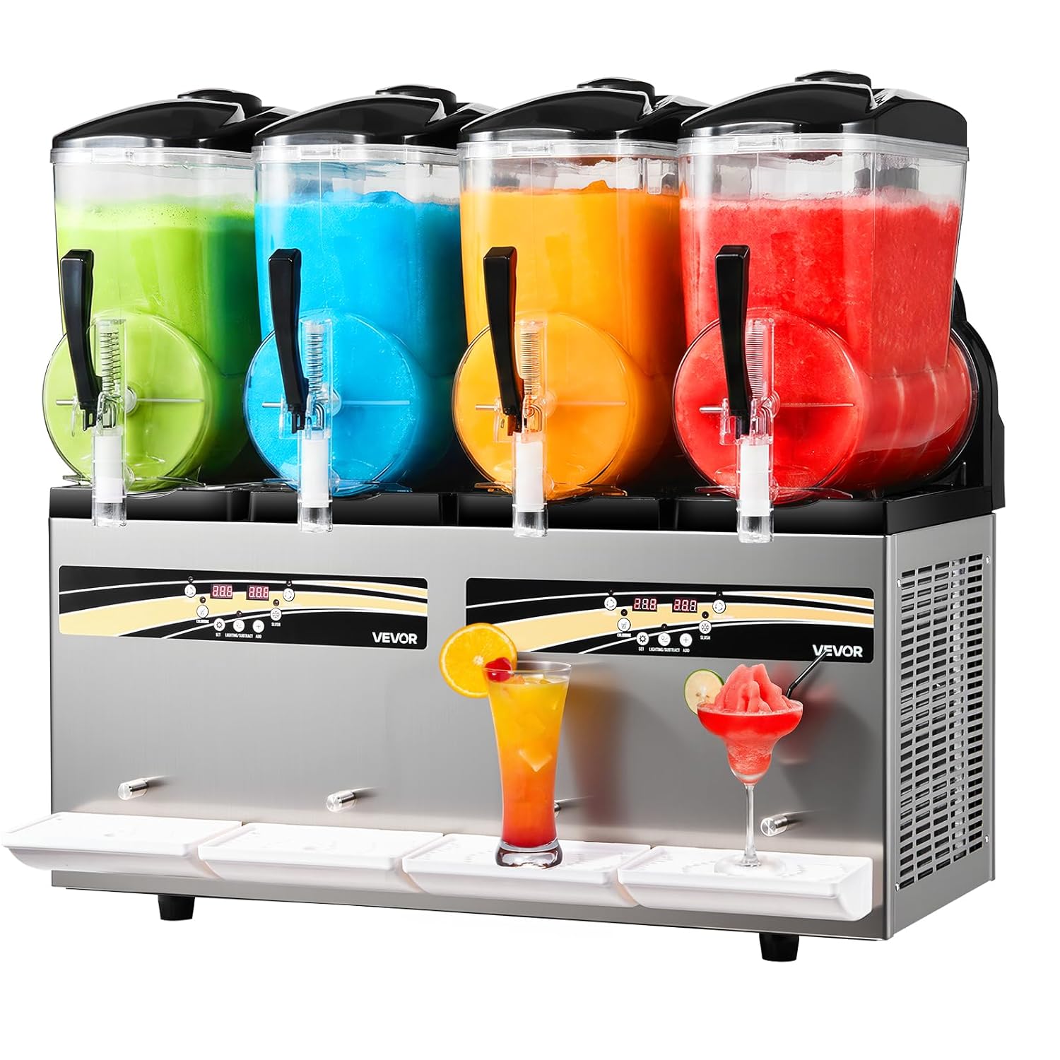 VEVOR Slush Maschine 4 × 12 l, Slusheis Eisbereiter 1650 W, Kein Eis Nötig, Elektrische Margarita-Maschine mit Selbstreinigungsfunktion