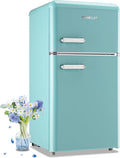 DEMULLER Retro Mini Fridge with Top Freezer 100 l Small Refrigerator with Two Doors & Two Handles Dorm Fridge with 7 Temperature Settings Spacous