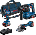 Bosch Professional 18 V System Akku-Combo Kit: GSB 18 V-45 + GBH 18 V-22 + GWS 18 V-8, Inkl. 3x GBA 4.0 Ah, GAL 18 V-40, Amazon Exclusive