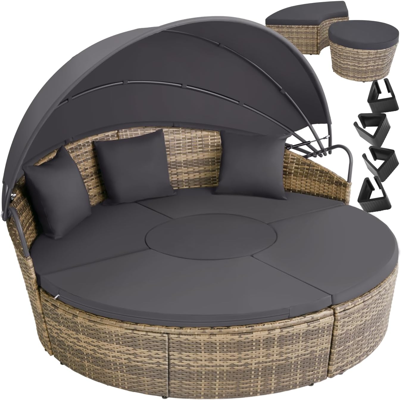 Tectake Lounge Muschel Sonneninsel Outdoor wetterfest, Gartenmuschel, Sonnenliege 2 Personen und mehr, Multifunktionales Terrasse oder Balkon Möbel