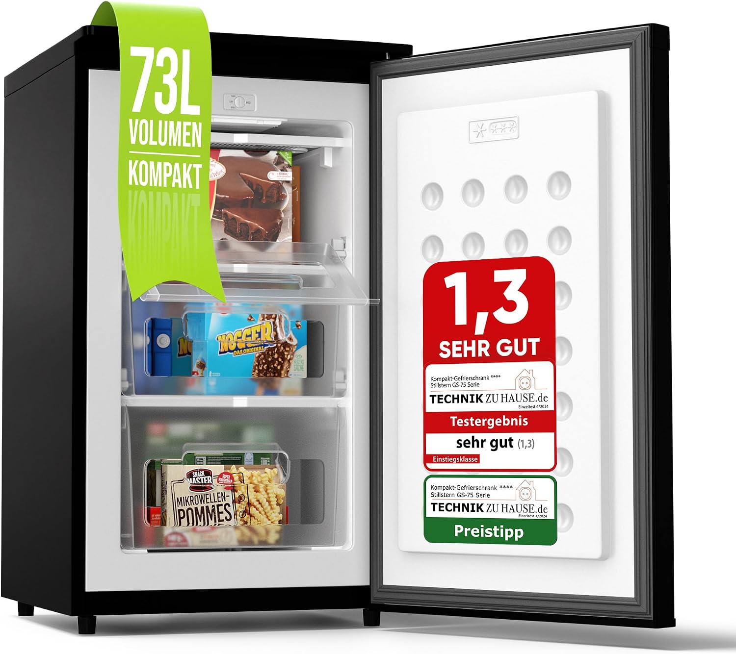 Stillstern Gefrierschrank C, 73 l, Türanschlag r./l. Tiefkühlschrank Klein Schwarz, Stufenlos reg. Temp., Kleine Tiefkühltruhe
