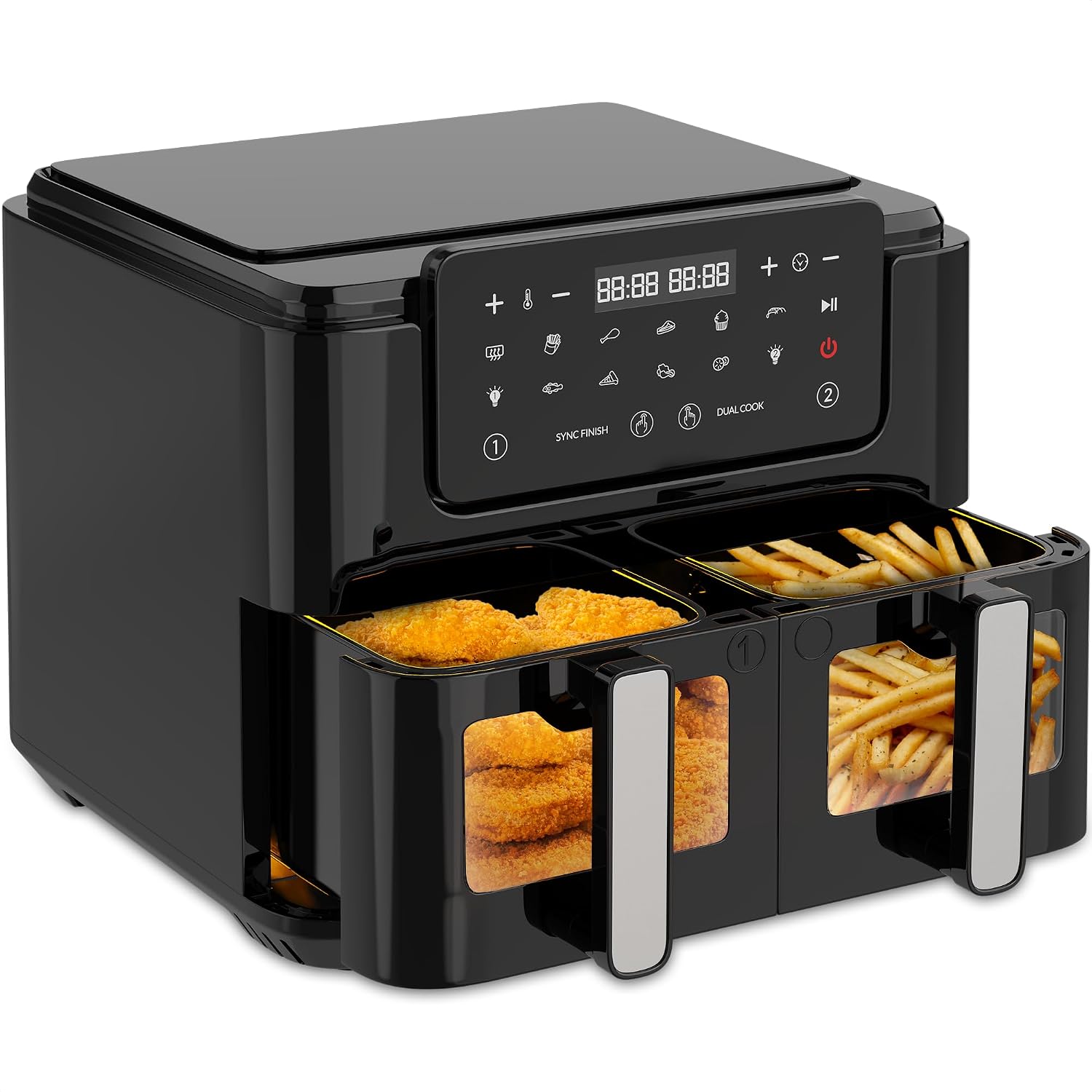 Strex Airfryer XXL, 10 l, 2500 W, Schwarz, Doppelte Airfryer, 50oC bis 200oC, 10 Kochprogramme