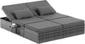 Amopatio Sonnenliege 2 Personen mit Klapptisch, XXL Wetterfest Gartenliege 200 kg Belastbar, Balkon & Terrasse, Grey