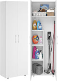 Bellamio Apol Besenschrank, Allzweckschrank 176 × 33 × 60 cm, Mehrzweckschrank in Weiß, Vorratsschrank mit Staubsaugerfach, Putzschrank aus Holz