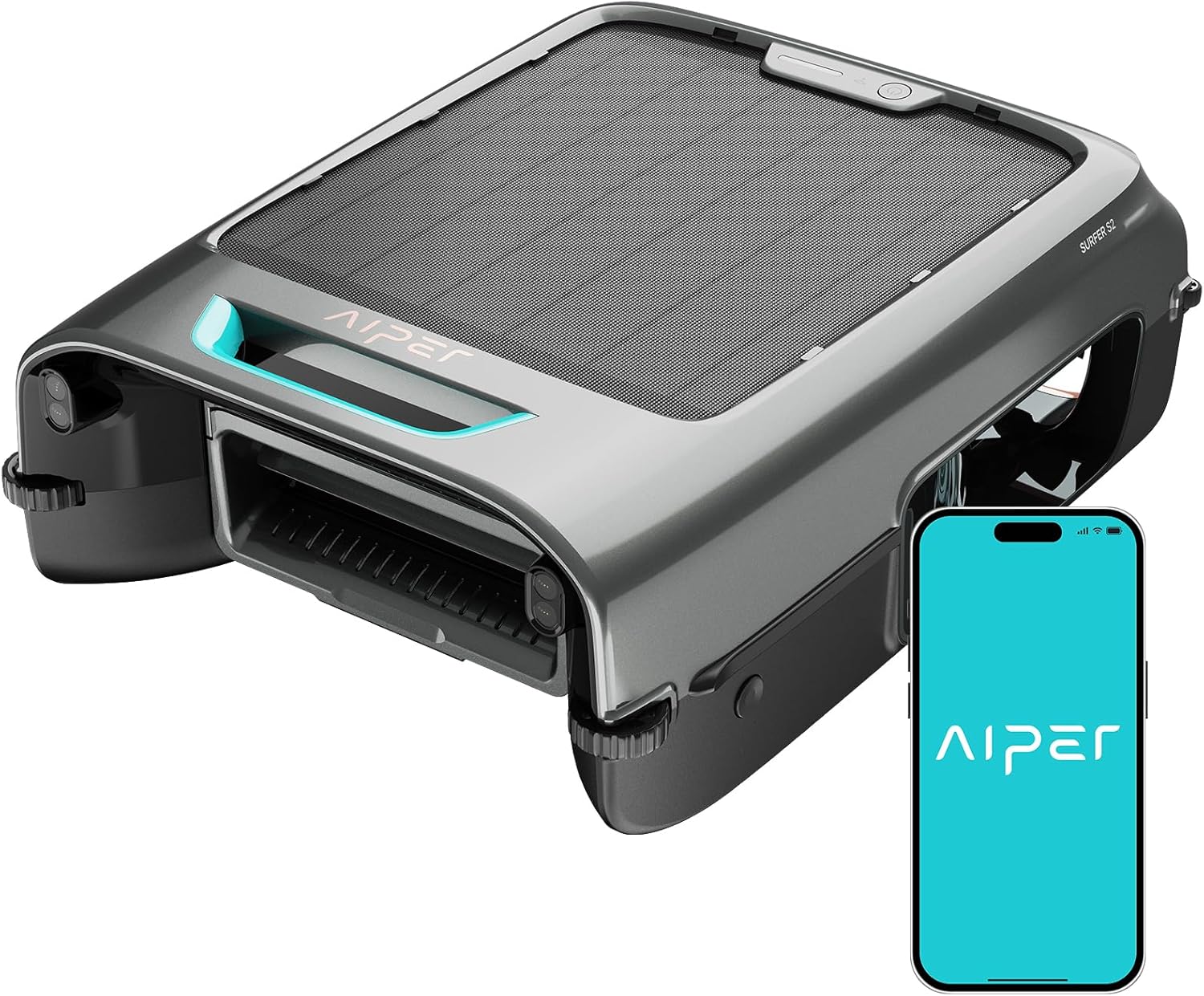 AIPER EcoSurfer S2 Solar Pool Skimmer Roboter, Poolroboter Akku mit App-Steuerung, 24/7 Oberflächenreinigung, Solar- & DC-Ladung, 150 μm Filter